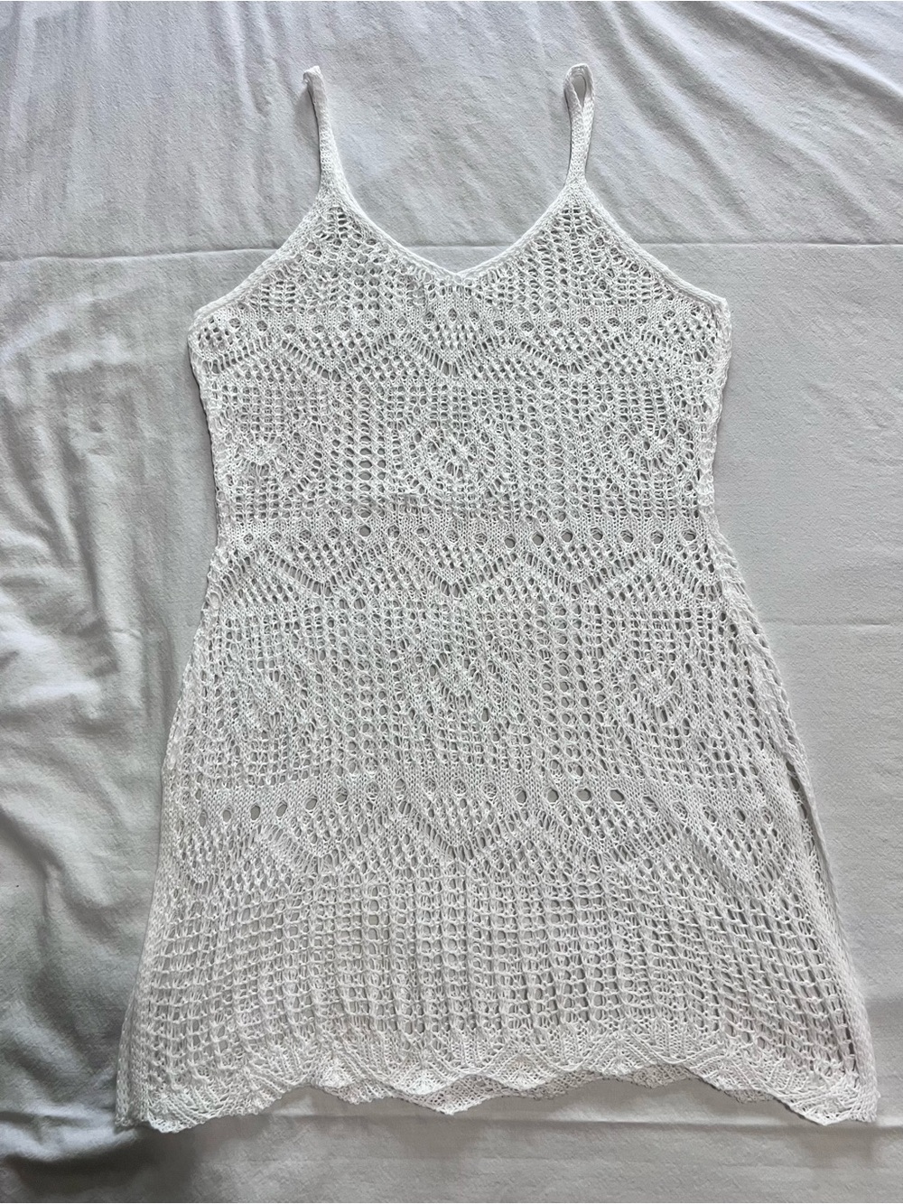 SHEIN White Crochet V-Neck Swim Cover-Up Dress